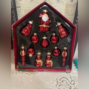 Set of 12 red glass mini Christmas tree ornaments new